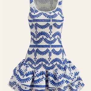 NWT Commense embroidered ruffled sleeveless dress Blue and White - XS - $108